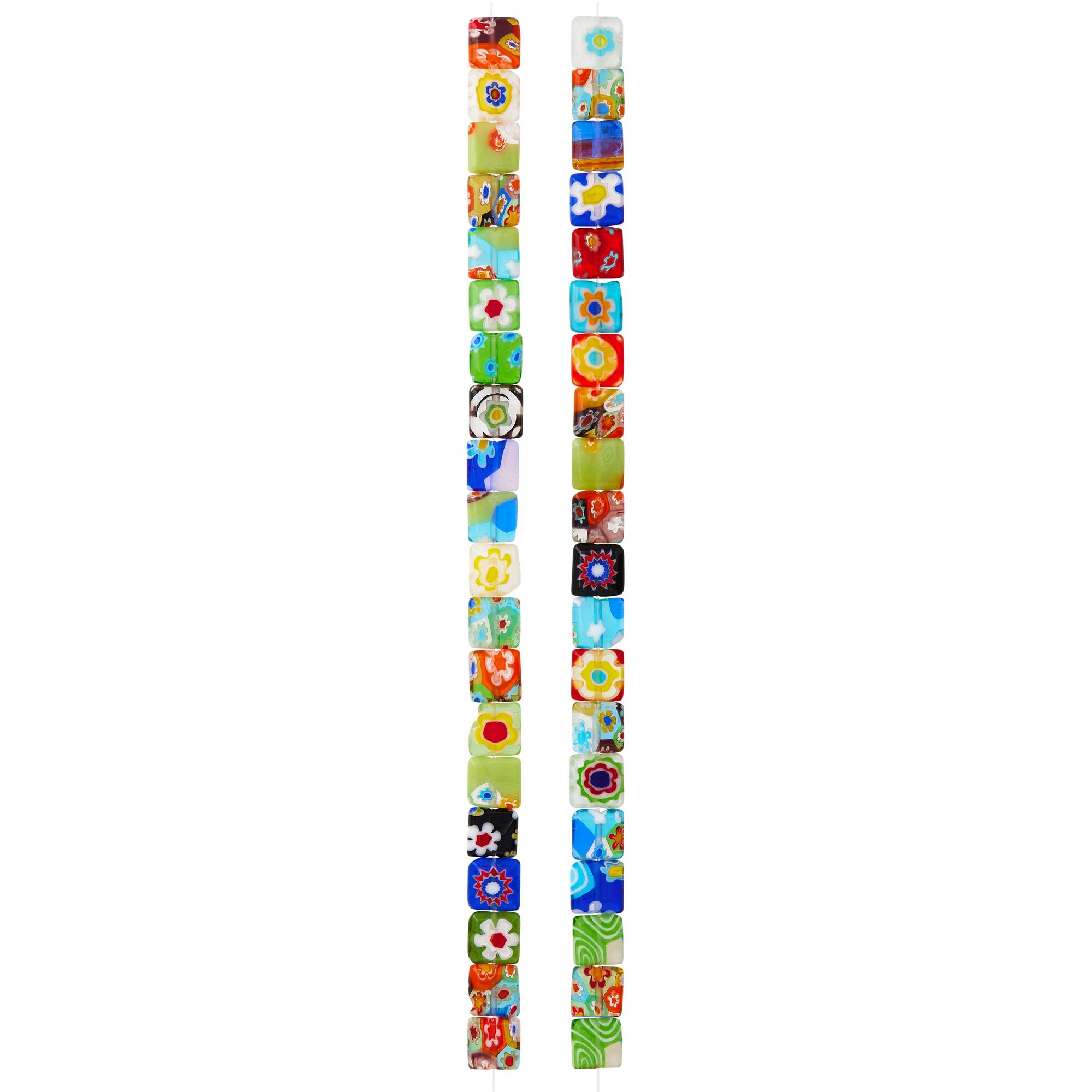 Millefiori Glass Flat Square Beads, 8mm by Bead Landing™